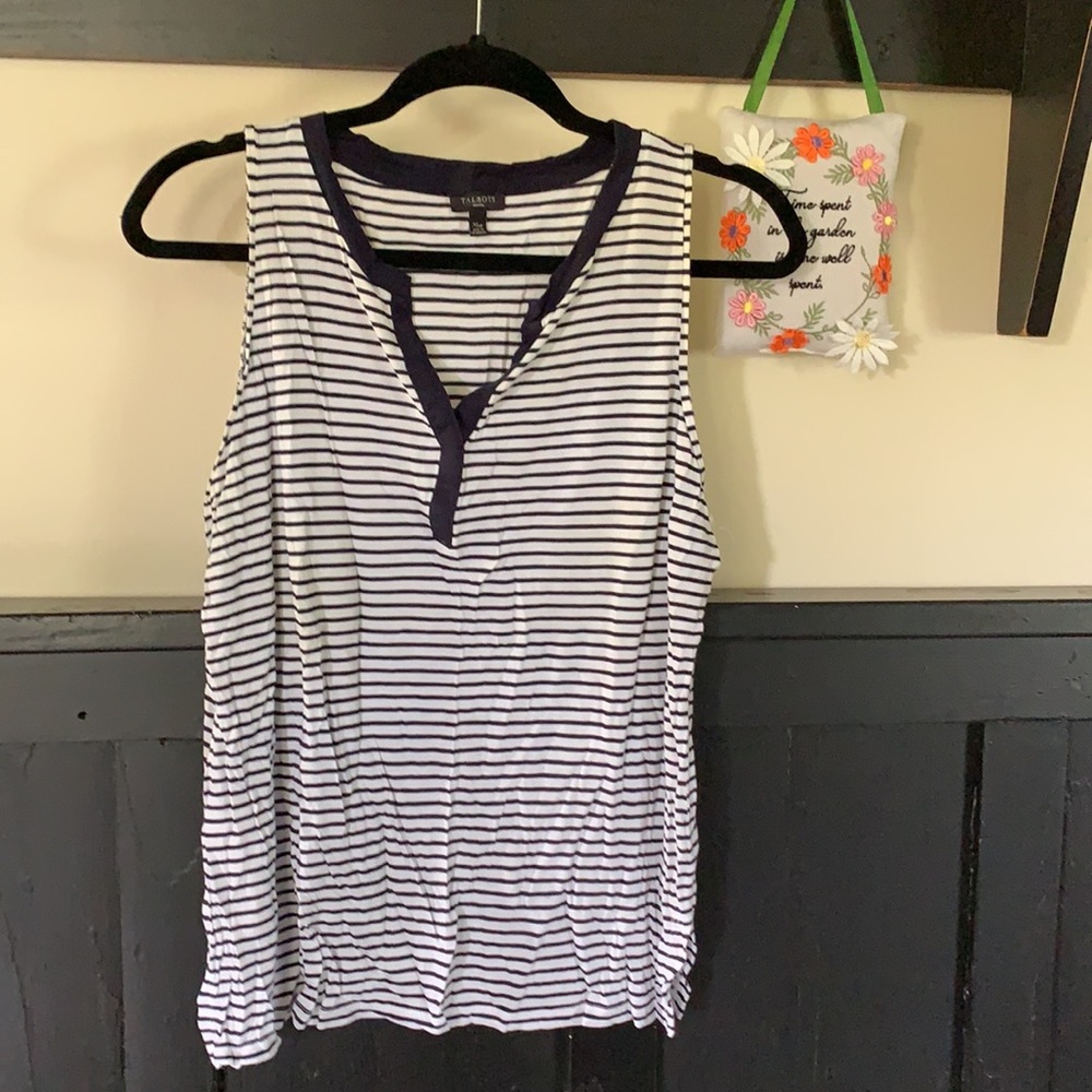 Talbots XLP navy white tank top stretch
